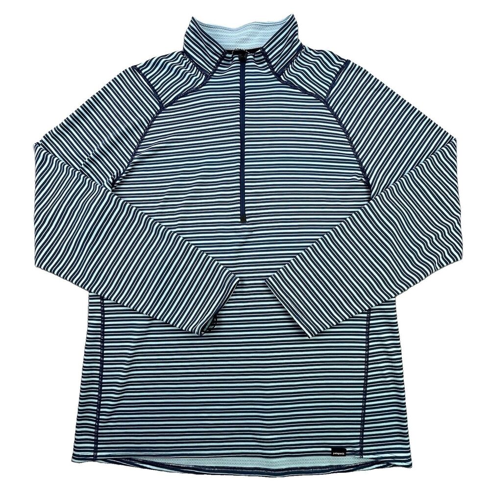 Patagonia 1/4 Zip Pullover Mens XL Blue Striped Polyester Long Sleeve Activewear